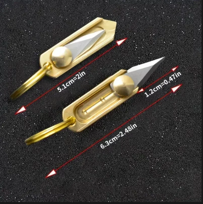 Brass mini knife, sharp push-pull knife, portable EDC keychain pendant, unpacking knife for express delivery and unboxing