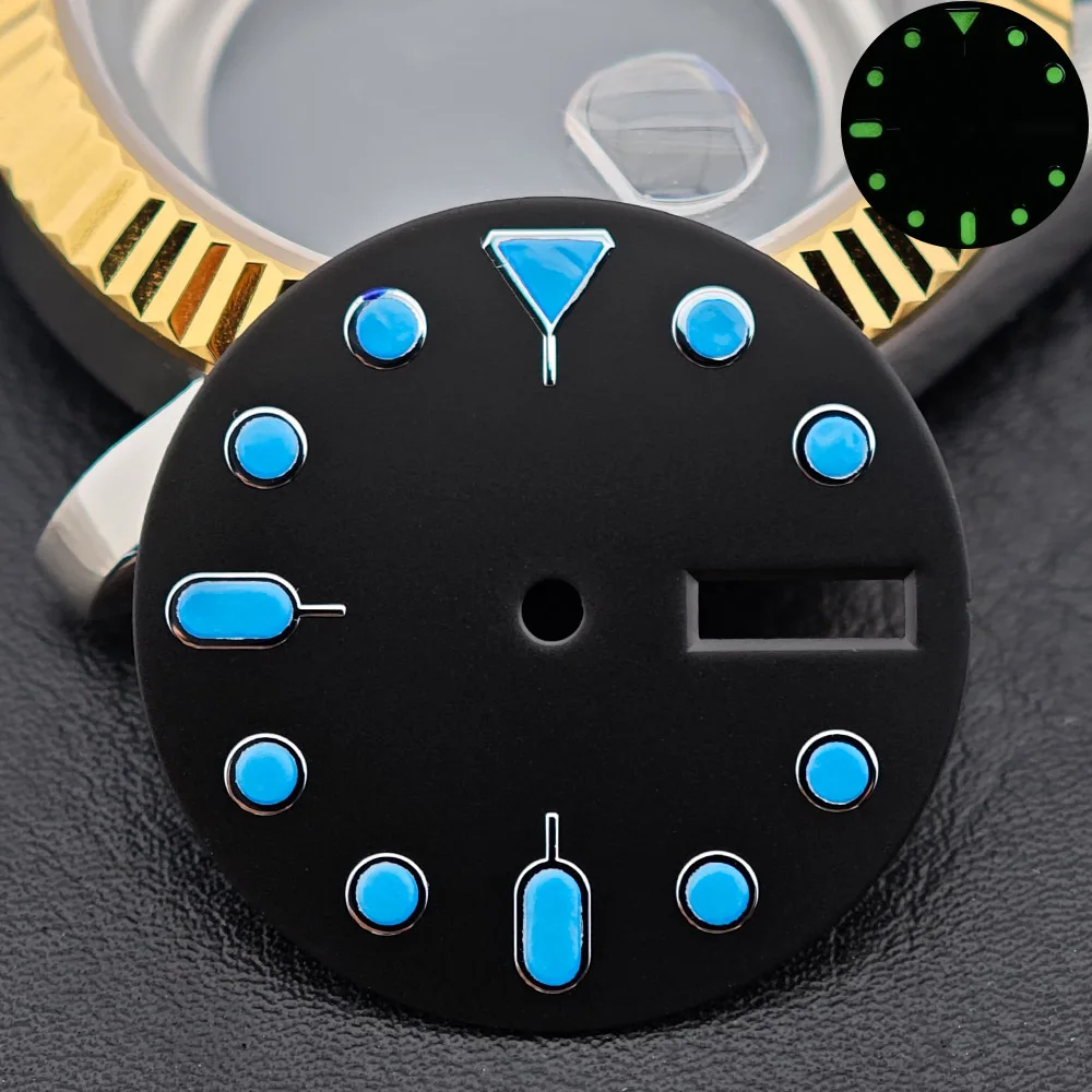 قطر قرص 28.5 ملم حركة NH36 قرص مضيء مع ملحقات ساعة تقويم مزدوج قرص قابل للتخصيص شعار DIY