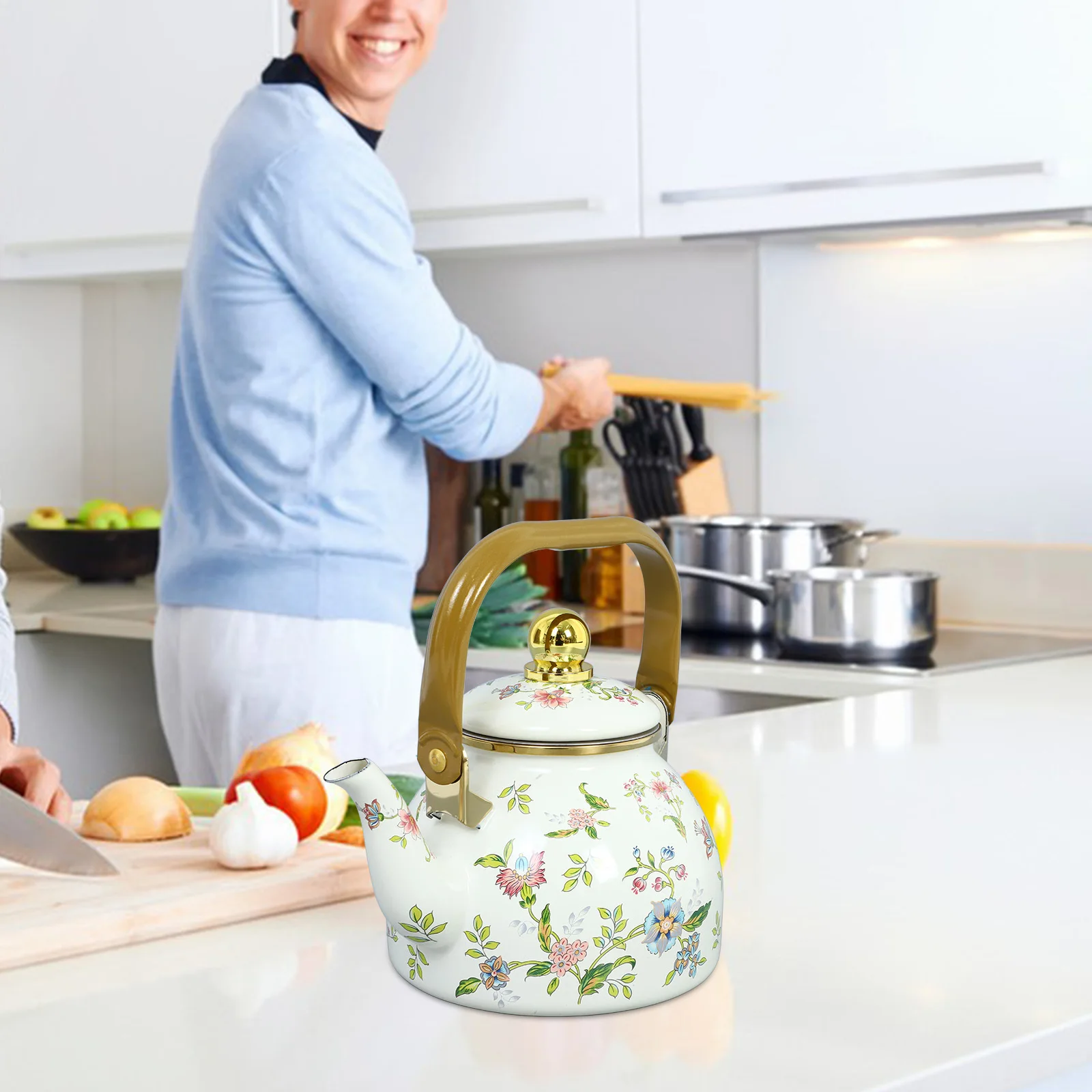 

Enamel Teapot 1L Large Flower Pattern Japanese Style Stovetop Kettle For Loose Leaf Tea Home Accessories Tea Pot Daily Use