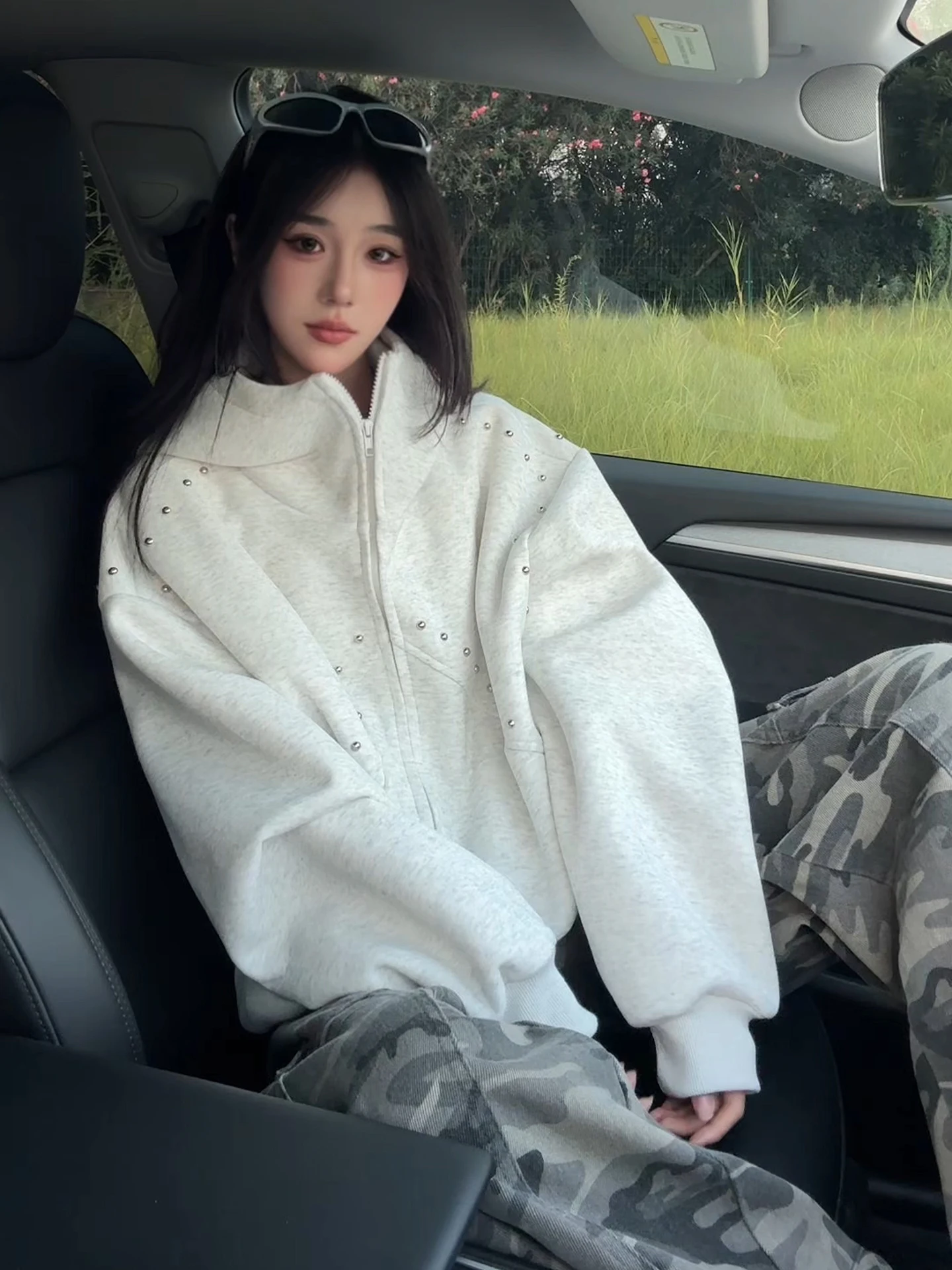 

Rivet Design Hoodie Men's Autumn American High Street Couple's Sweatirt Trendy Brand Premium Feel Open Cardigan Jaet