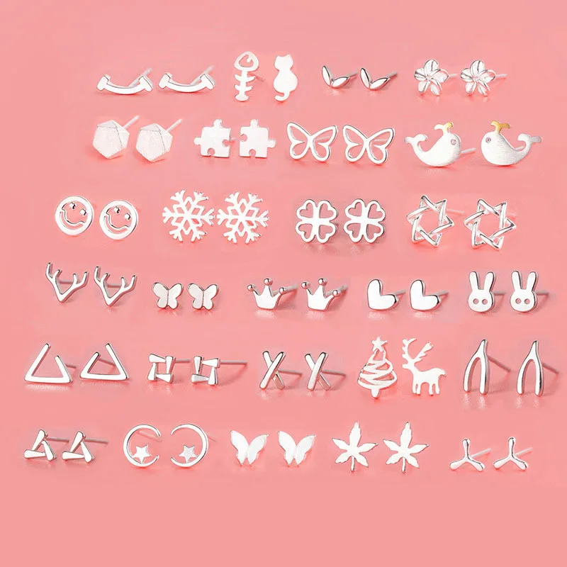 Minimalistischen Silber Überzogene Koreanische Mini Kleine Herz Schmetterling Stud Ohrringe für Frauen Student Teen Einfache Ohr Piercing Schmuck