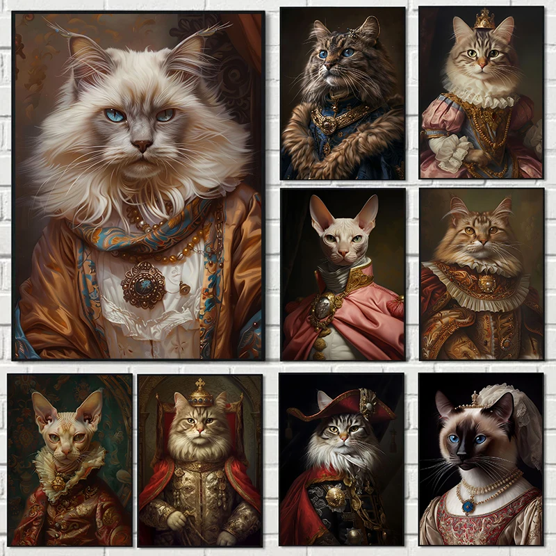 1pc frameless Canvas Painting Interesting Animal Victorian Animal Cat Portrait Art Abstract Poster Canvas Paintings Wall Art