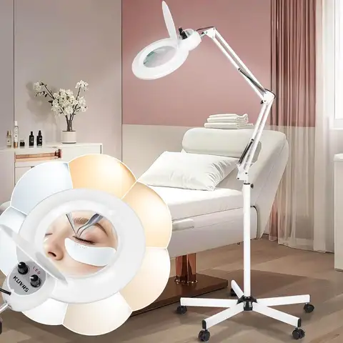 10X Magnifying Floor Lamp with Light, 5-Wheel Rolling Base, 2200 Lumens LED for Crafts & Facial Nail