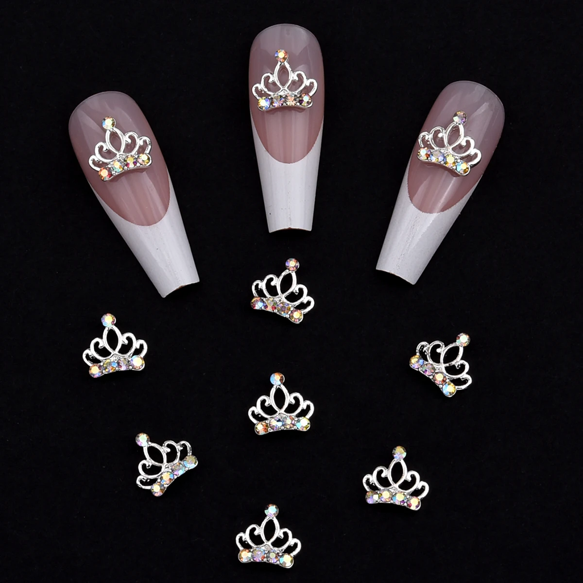 10pcs Crystal Nail Art Crown Rhinestone Charms Silver Gold Nail Studs for Acrylic Women Girl Nail Design Decoration NJ23922-7