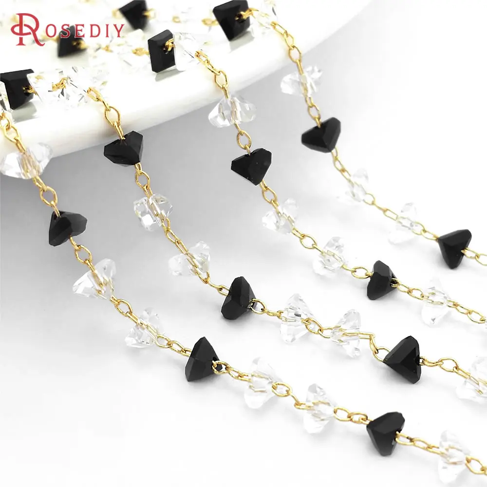 50CM Per Piece 18K Gold Color Brass and Glass Irregular Beads Necklace Chains Jewelry Making Supplies Diy Findings Accessories