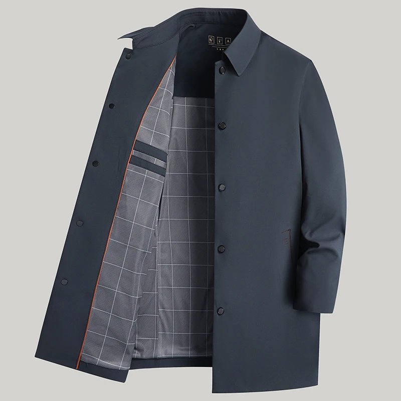 2026 Spring New Men's Medium to Long Windbreaker Coat with Collar Quality Fabric Business Casual Top Light Luxury