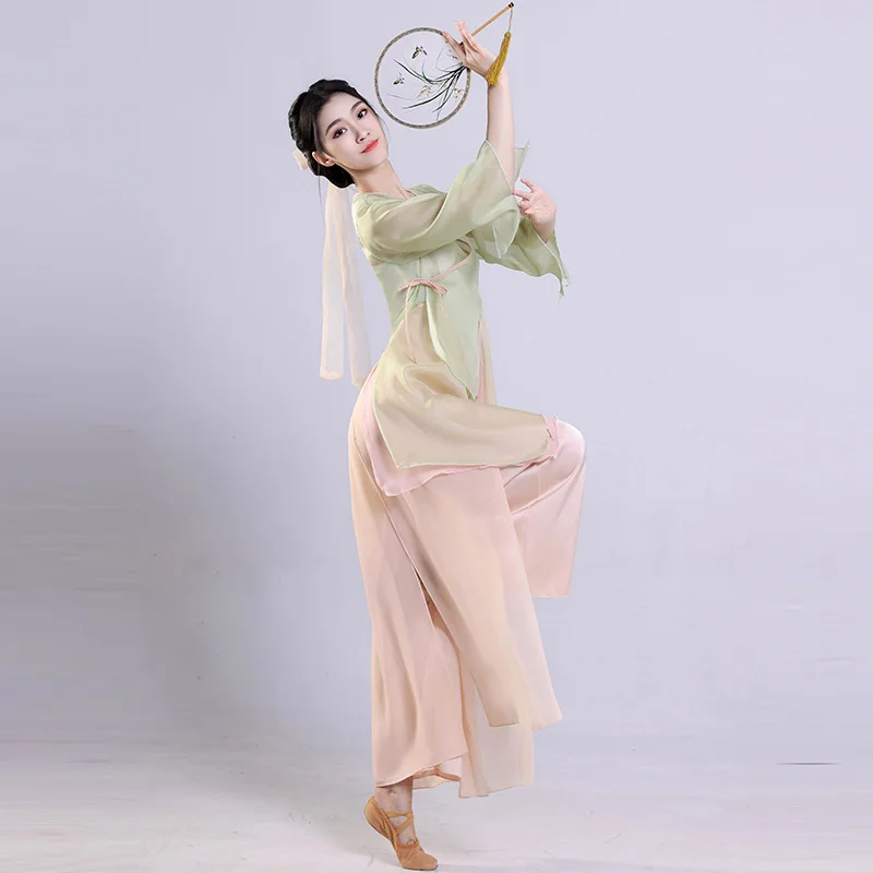 Ropa de danza clásica para mujer, ropa elegante de gasa, ropa de práctica de danza china, tops de gasa de Hada de rima corporal femenina