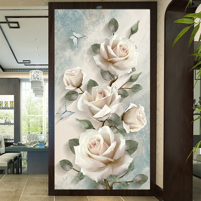 Elegant Floral Door Decals Romantic Floral Bedroom Decor Wallpaper Decals Removable Waterproof Poster Mural