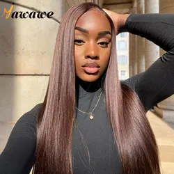 Wear go Glueless wig Chocolate Brown #4 Dark Brown Straight preplucked human wigs ready to go HD Lace Front Human Hair Wigs