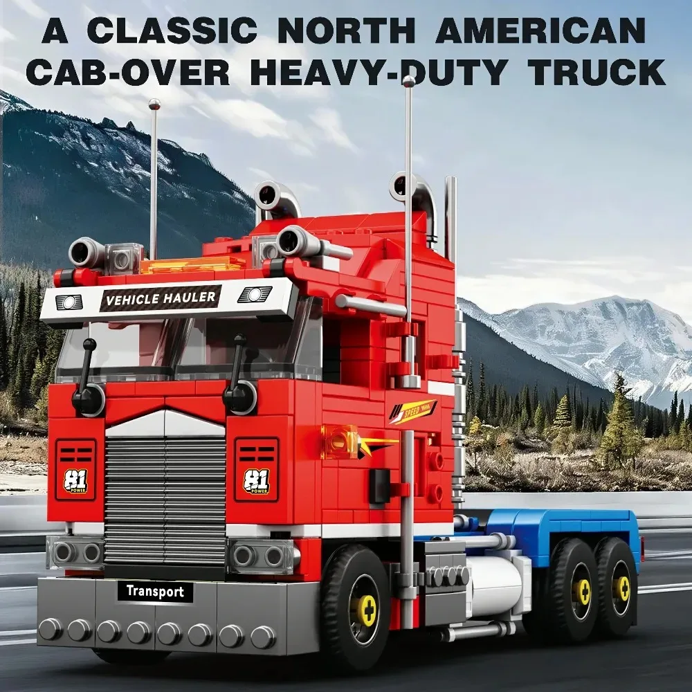 1387PCS Reobrix 843 American Semi Truck Construction Building Blocks Set Lowboy Trailer Crane Bricks Toy Gift for Adults Kids
