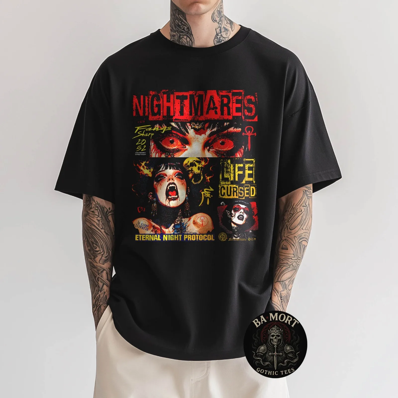 Camiseta estilo gótico, anime, horror, manga, Y2K, estilo vampiro