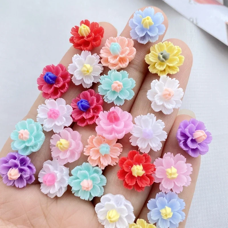 Lente Kleur 50 Stuks 14Mm Hars 3D Kleurrijke Bloem Plaksteen Beeldjes Scrapbook Diy Haar Hoepel Accessoires Decor Ambachten