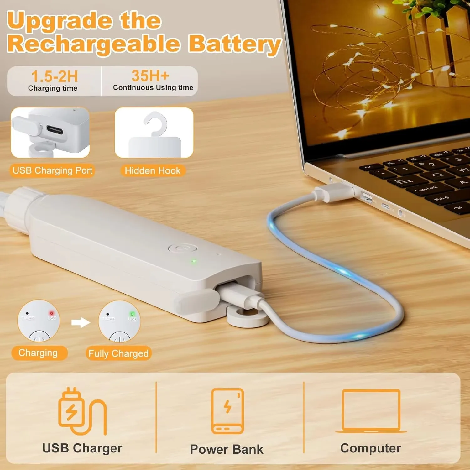 5/20 متر LED الجنية ضوء سلسلة قابلة للشحن مقاوم للماء سلسلة مصباح LED ضوء وماض قابل للتعديل يعتم غرفة نوم شجرة عيد الميلاد