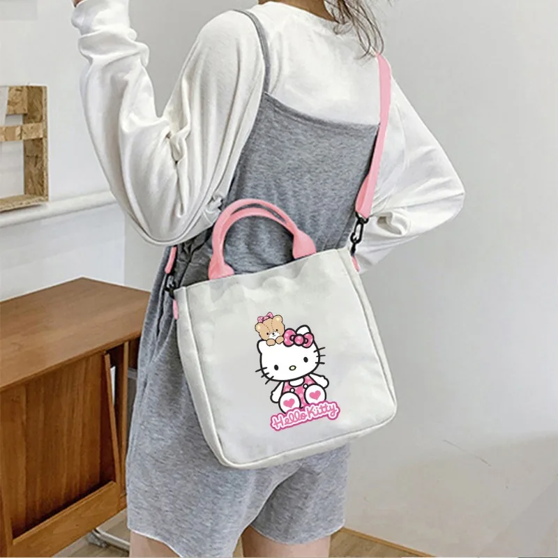 

Сумка через плечо Sanrio, сумка через плечо с принтом мультфильма «Hello Kitty», милая повседневная холщовая сумка для девочек, сумка через плечо большой вместимости, подарочная сумка