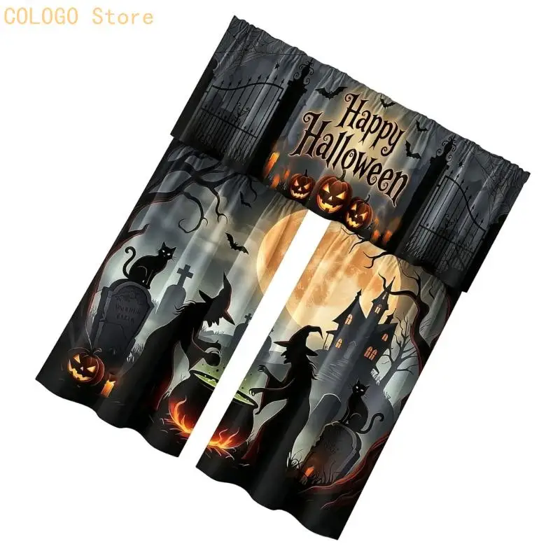 Seasonal Kitchen Curtain Set, 1 Valance with 2 Lower Panels, Polyester Accent for Small Indoor Kitchen Spots at Home D0LD