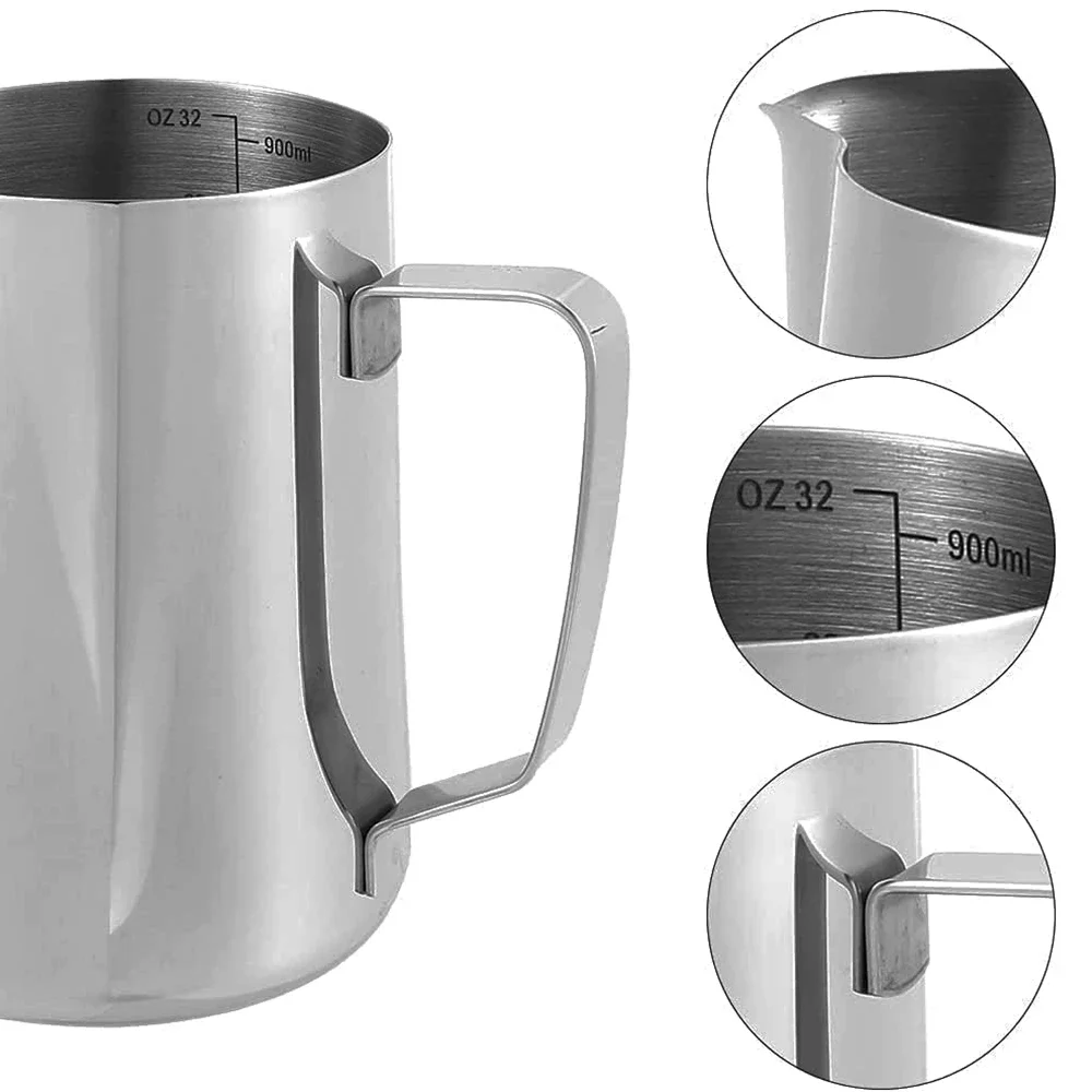 Milk Frothing Pitcher 12oz 20oz 30oz Stainless Steel Coffee Steaming Pitcher Espresso Pitcher with Latte Art Pen for Coffee Milk