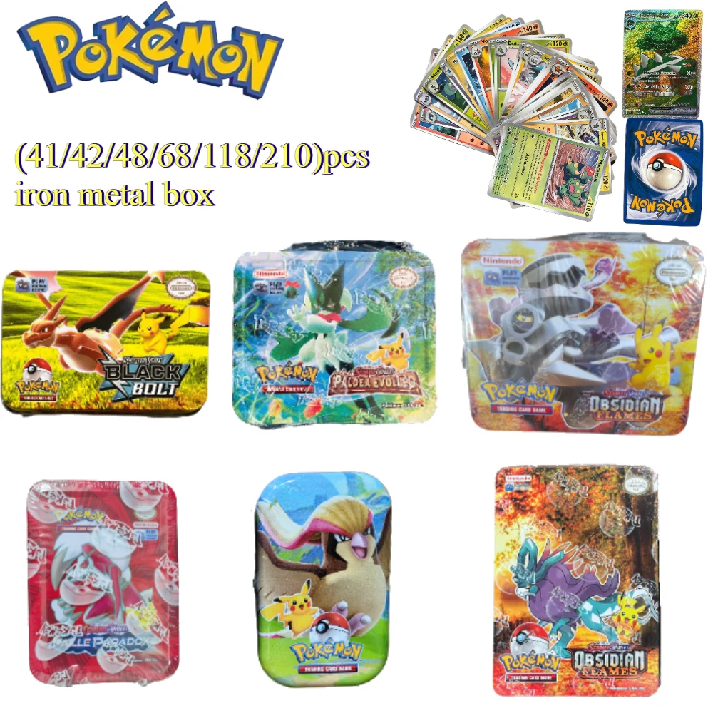 

Pokemon Scarlet&violet Black Bolt Battle Toys Set - 41/42/48/68/118/210 Pcs Iron Box with Pikachu Anime Game Bank Cards for Kids