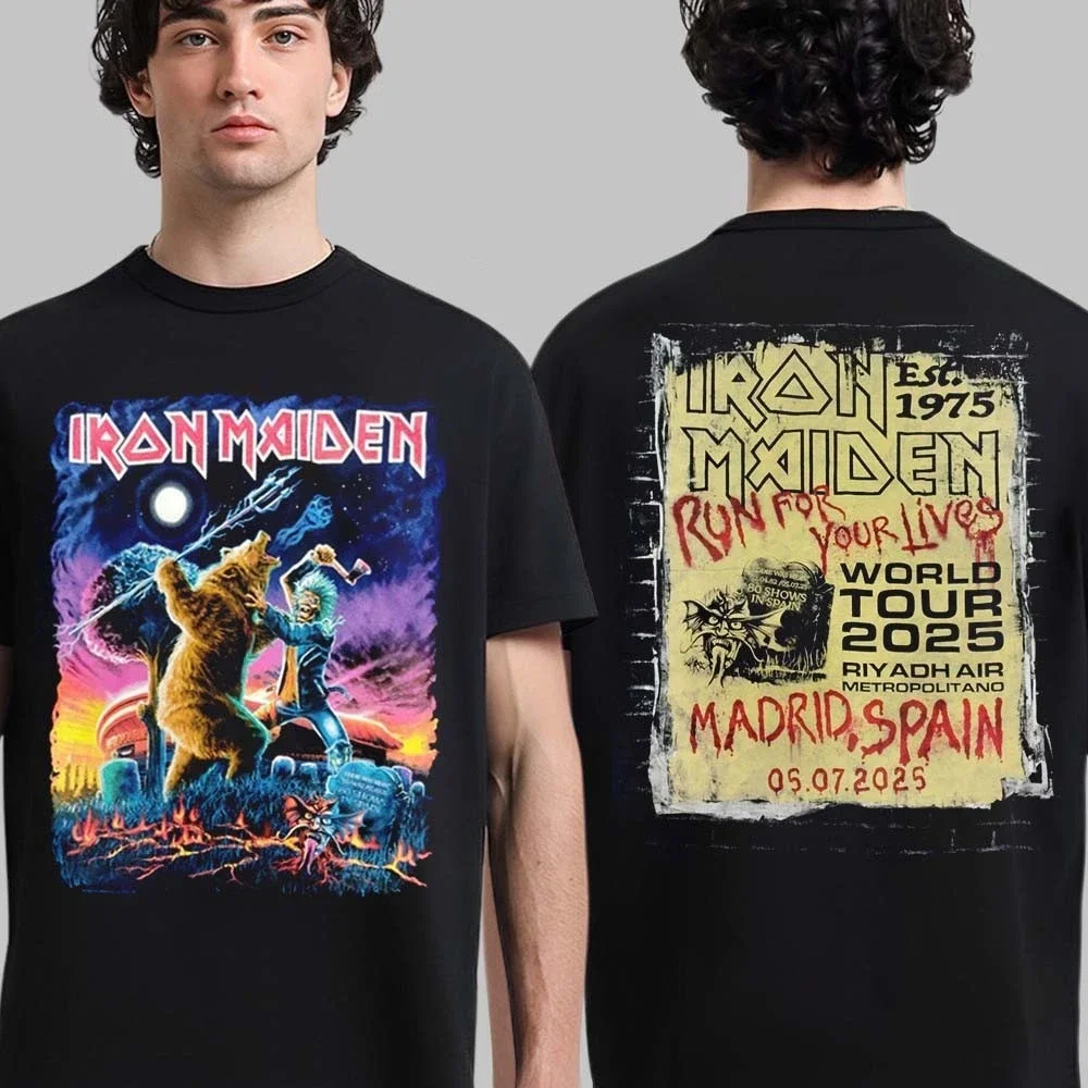 2025 Iron Maiden Poland Warsaw - Paris - Madrid Run for Your Life World Tour  Event Pure T-shirt Men's and Women's Short Sleeves