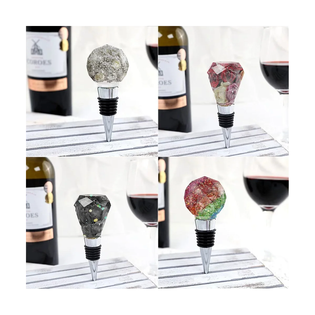 Metal Wine Bottles Stoppers Set, Rolha de garrafas em branco, Presentes para casamento, Festa do vinho, 10 pcs