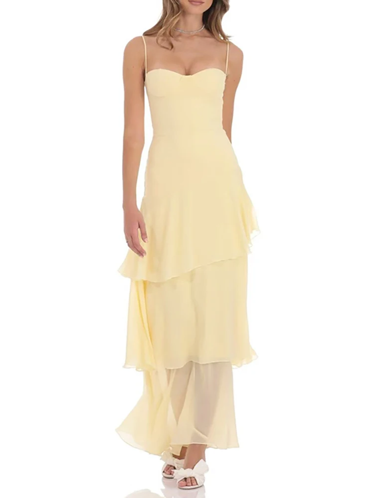Damesmode Off-shoulder laag uitgesneden effen taartjurk Sexy mouwloze slanke strandfeestjurk Elegante rugloze ruches slingjurk - afbeelding 2