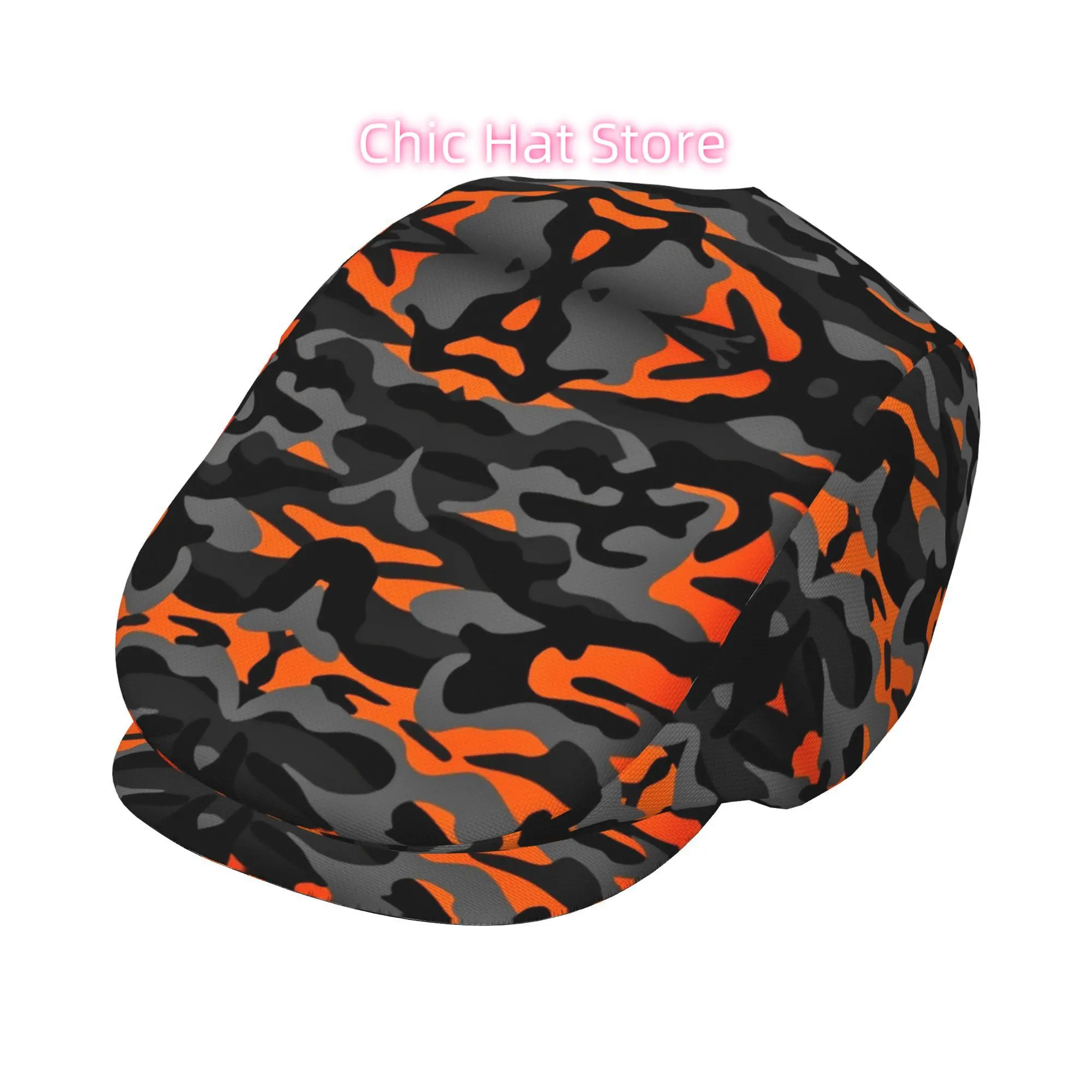 1pc Orange Camouflage Texture All-over Print Flat-top Hats for Men and Women, Newsboy Caps, Berets, Irish Hats, Driver Caps, Ret