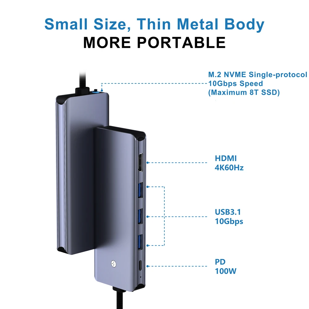 6 in 1 USB C Hubs Type C HUB 4K HDMI Docking Station with M.2 NVME SSD Case Enclosure Adapter 100W PD Charging USB-C 3.1 10Gbps