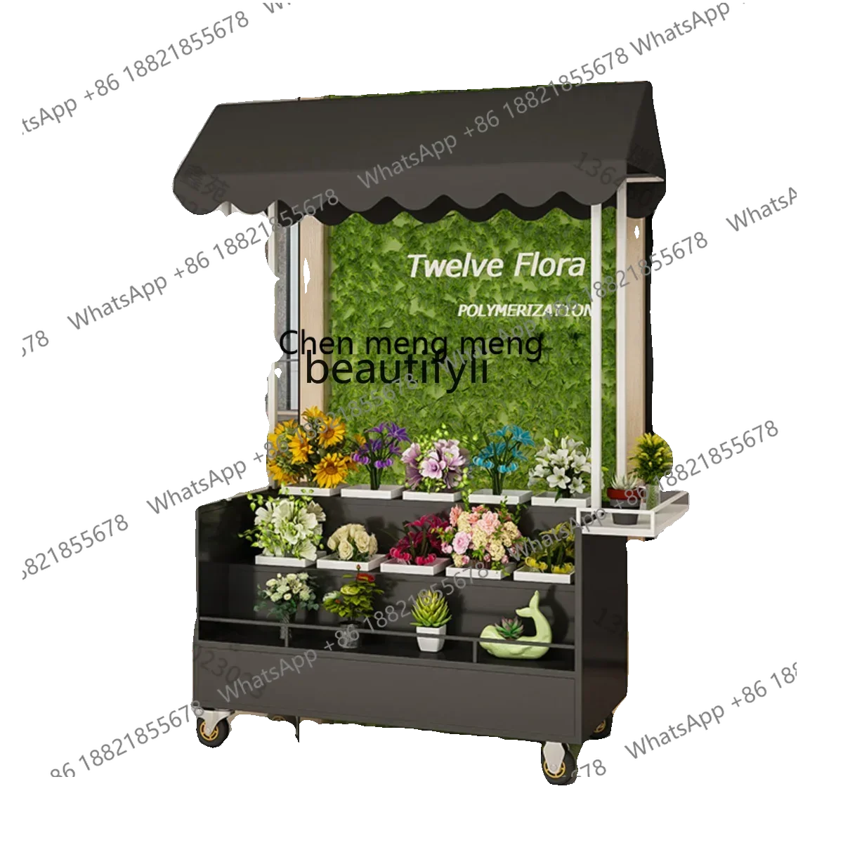 Z189 A06 كشك عربة زهور متنقلة حامل عرض متجر الزهور حامل متنقل تعويم في الهواء الطلق