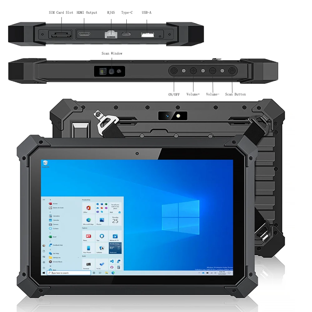 10.1 Inch Win10 IP67 Tablet Upgradeable Windows 11 Rugged Tablet 16gb 512gb Industrial Pc Tablet Barcode & Fingerprint Reader