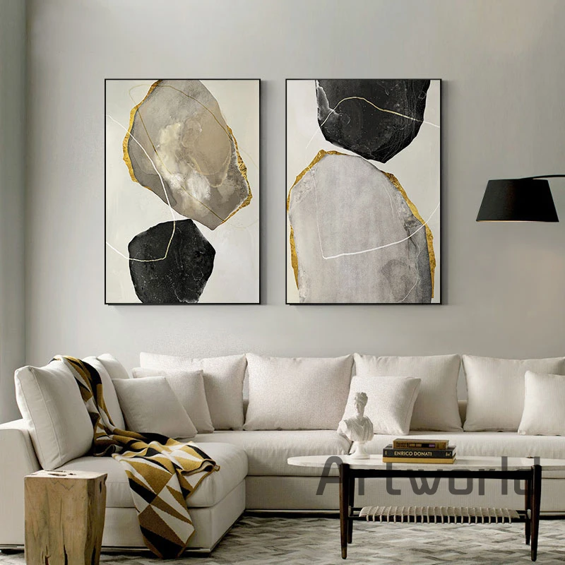 Pósteres geométricos con textura de piedra y línea dorada abstracta, pintura en lienzo para sala de estar, decoración del hogar, Cuadros