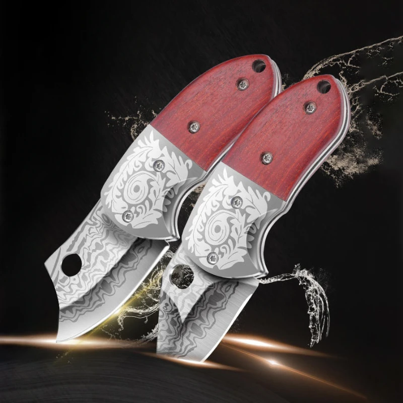 PLYS damascus outdoor fruit knife, folding portable mini small knife, sharp and high hardness stainless steel folding knife