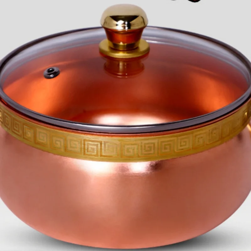 

Чистая фиолетовая медная толстая индукционная плита, горячая кастрюля, кастрюля для тушения, суповая кастрюля, бытовая газовая маленькая кастрюля для супа, медный пожарный котел