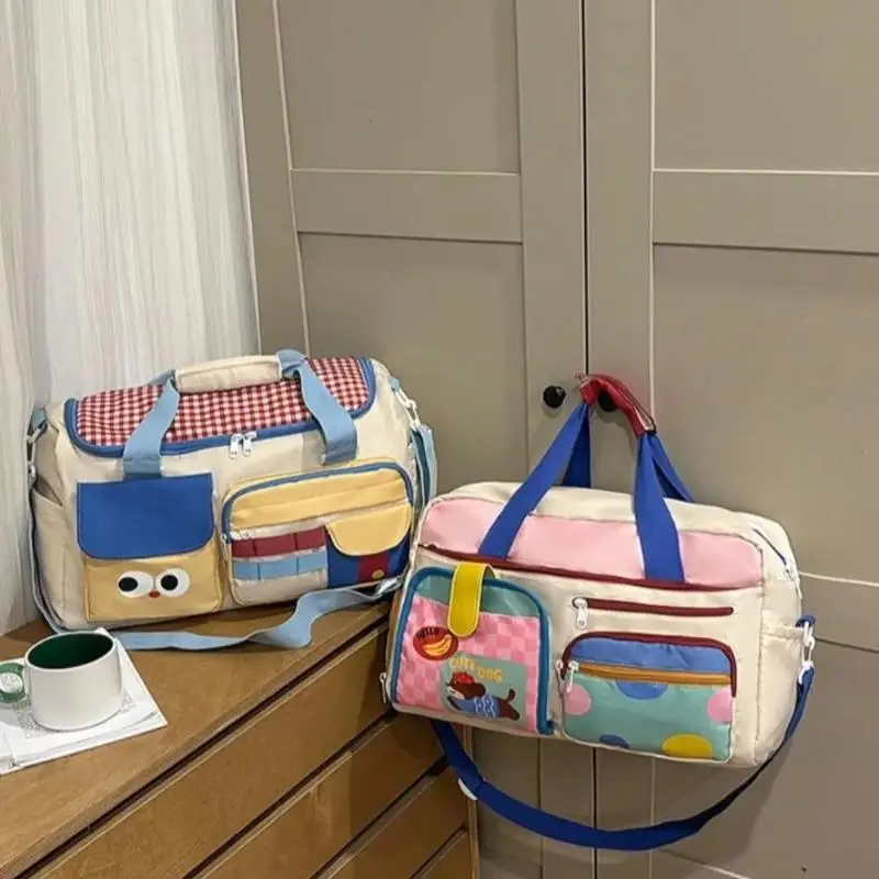 

Color Block Oxford Cloth Gym Duffle Bag Large Capacity Travel Bag with Shoe Compartment & Adjustable Strap