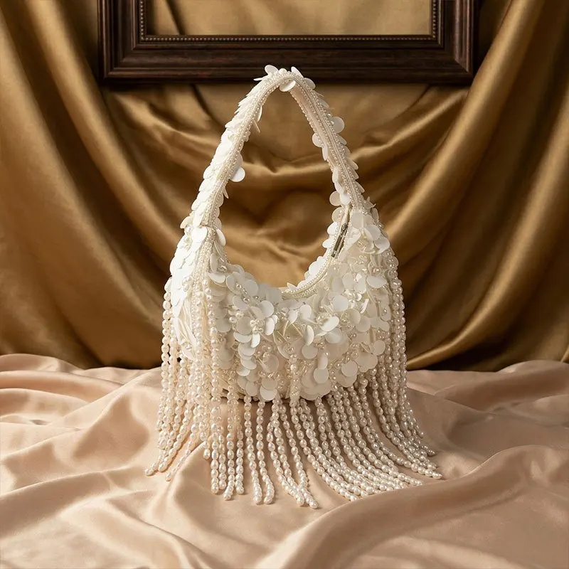 Luxury Pearls Tassel Evening Bags for Women Handbag Elegant Party Wedding Fashion Shoulder Beading Lady Dress Purse in Stock Hot
