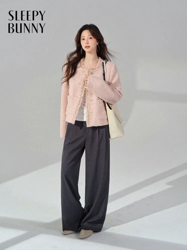 

Женская твидовая куртка во французском стиле, женское милое элегантное короткое пальто, шикарная кружевная отделка, круглый вырез, весенняя повседневная повседневная верхняя одежда для пригородных поездок