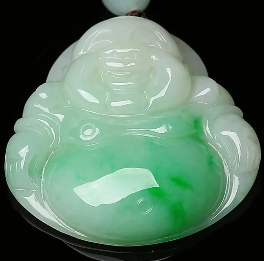 

Fine Jewelry Natural Jade A+ Jadeite Floating Sun Green Maitreya Buddha Female Jade Bodhisattva Pendant