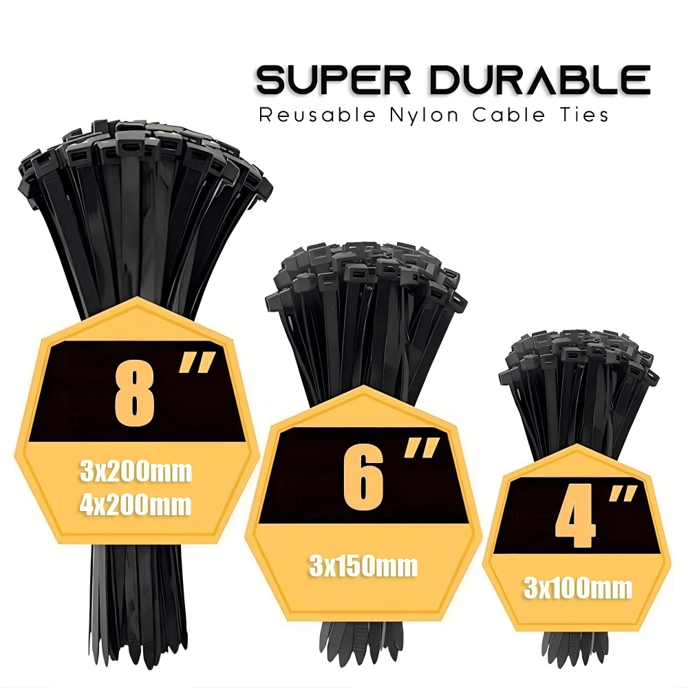 100Pcs-1000Pcs Nylon Cable Ties Adjustable Self-locking Cord Ties Wire Ties Self-tightening Plastic Necklace Belts Zip Ties