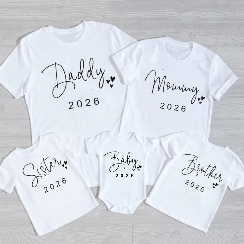 New Daddy Mommy Brother Sister Baby 2026 Family Matching Outfits Father Daughter Son Clothes Look T-shirt Dad and Me Baby Shirts