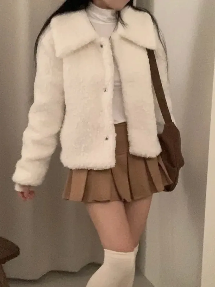 Manteau ort en fourrure d'agneau pour femme, coupe ample, col chaud, vêtements d'extérieur d'hiver, mode coréenne, vêtements décontractés pour divers Ocns