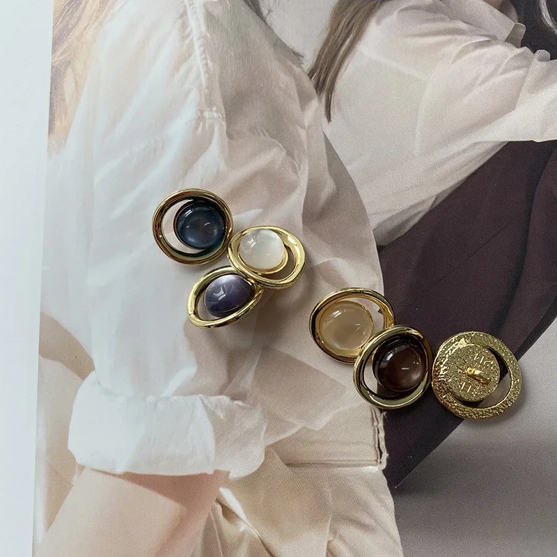 5pcs Creative Saturn\'s Ring Buttons Straw Hat Shape Gold Color Metal Shank Buttons Clothes Decorative Buttons
