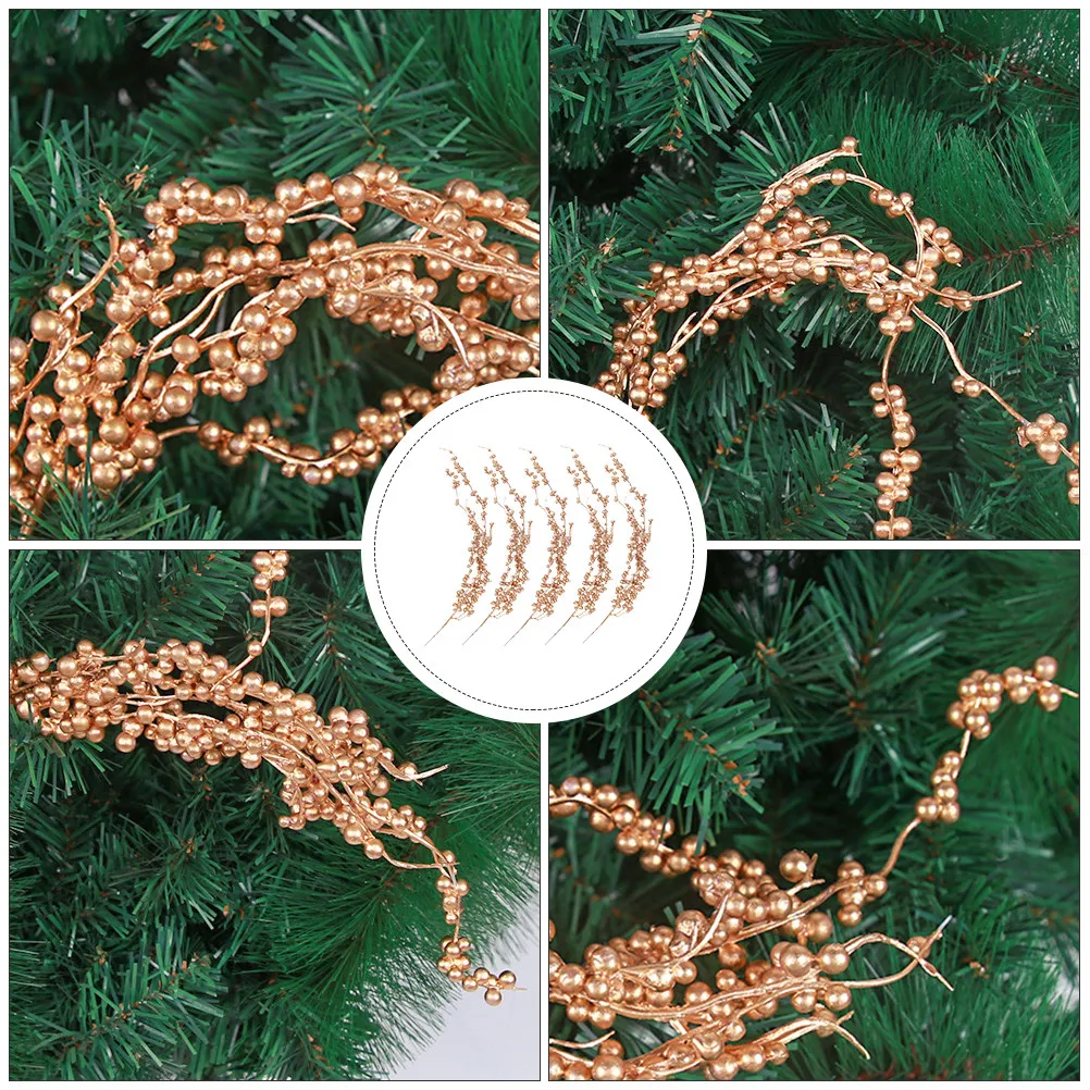 5Pcs Artificial Flower Decoration Simulation Berry Branch Golden Perfect Wedding Home Evening Party Supplies Banquet Photo Props
