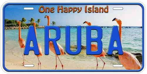 لوحة ترخيص One Happy Island Aruba Flamingos Novelty Car Tag من الألومنيوم