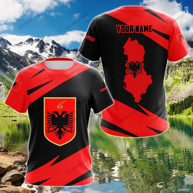 Customized Summer Casual Unisex Albania Emblem T-shirts Racing Loose Graphic Tees Short Sleeve Tops Men's Fast Dry Sportswear