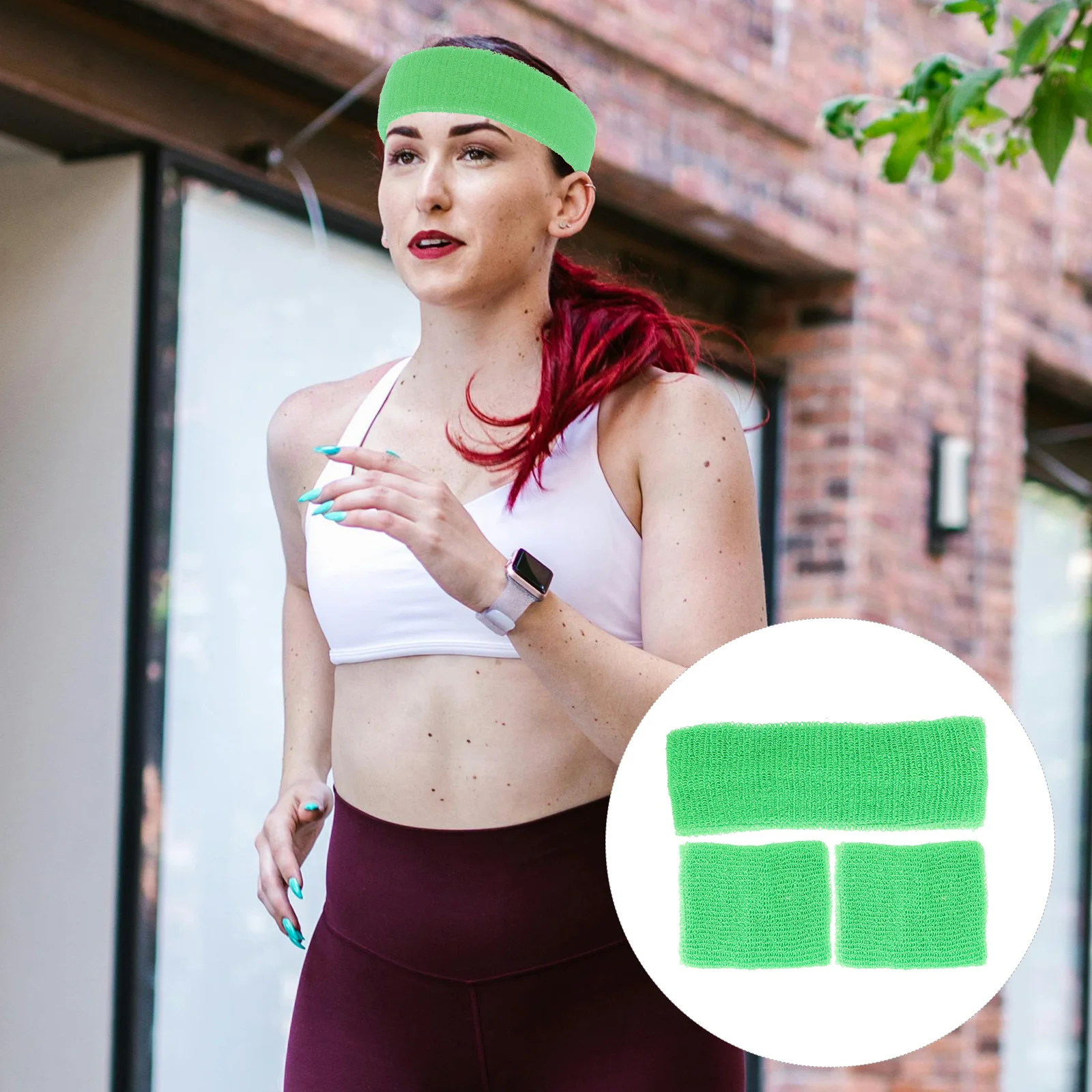 

3Pcs Cotton Headbands Sweat Wristbands Women Workout Running Bands Elastic Yoga Headbands Fitness Accessories Green