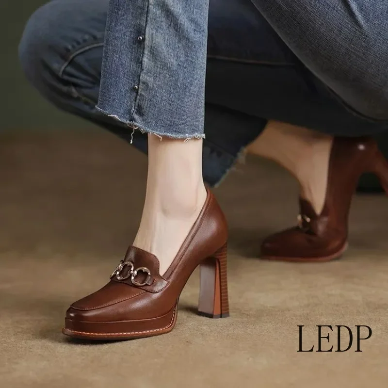 منصة نسائية عالية الكعب الخريف النمط البريطاني ساحة تو السيدات فستان أنيق حذا فردي للسيدات الانزلاق على المتسكعون خفيفة الوزن