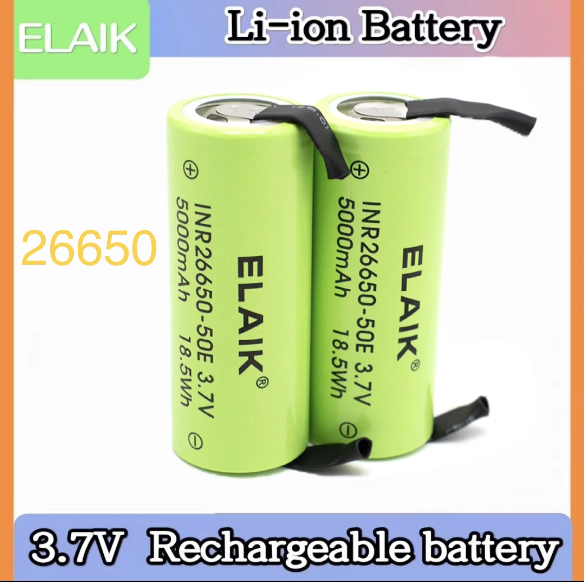 

ELAIK 26650 5100mAh Li-ion 3.7v Rechargeable Battery 20A Discharge 3.6V Power batteries +DIY Nickel Sheets