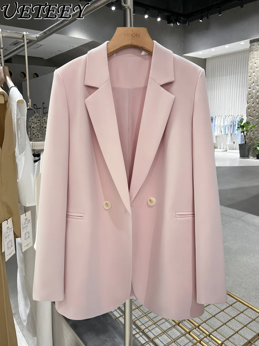 Korean Style Super Nice Light Pink Suit Jacket Women 2024 Spring New All-Matching College Style Commuter Blazer Coat Outerwear