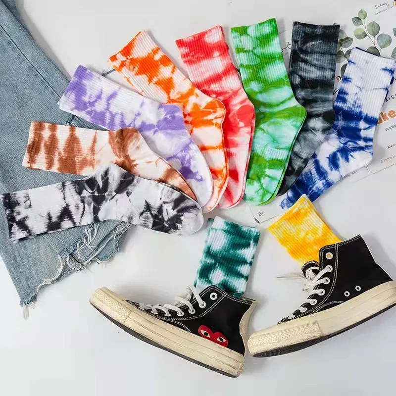 Long Tube Tie Dyed Hook Socks, Explosive Street Wear, Trendy and Fashionable Socks, Unisex Skateboarding, Sports, Leisure, and F