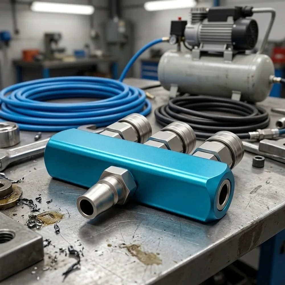 Efficient Air Distribution Manifold 3 Way 4 Port in Aluminum with 1/4in NPT Connector for Compressor Outlet Multiplexing