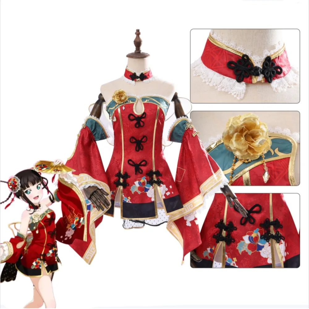 

Love Live Sunshine Dia Kurosawa Red Awakening Cheongsam Cosplay Full Set with Wig and Accessories Halloween Comic-Con Outfit