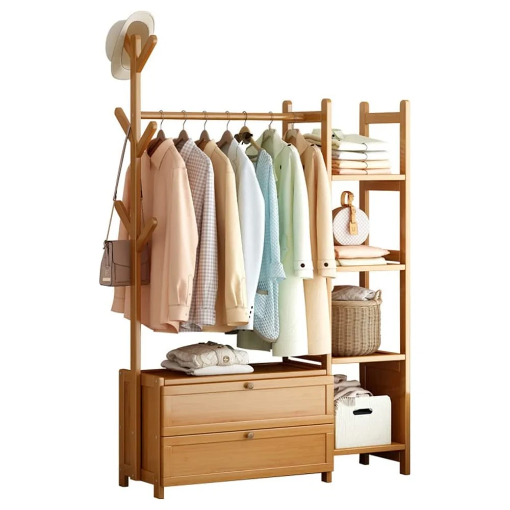 

Vertical hanger Heavy-duty coat display rack Storage finishing Open wardrobe Bamboo cabinet